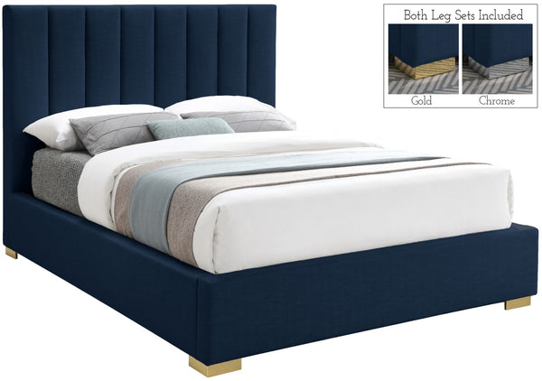 Pierce Linen Textured Fabric: 22% Linen, 33% Cotton, 35% Polyester / Metal / Engineered Wood / Foam Mid Century Modern Navy Linen Textured Fabric Full Bed - 61.5" W x 84.3" D x 54.5" H