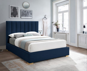 Pierce Linen Textured Fabric: 22% Linen, 33% Cotton, 35% Polyester / Metal / Engineered Wood / Foam Mid Century Modern Navy Linen Textured Fabric Full Bed - 61.5" W x 84.3" D x 54.5" H