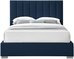 Pierce Linen Textured Fabric: 22% Linen, 33% Cotton, 35% Polyester / Metal / Engineered Wood / Foam Mid Century Modern Navy Linen Textured Fabric Full Bed - 61.5" W x 84.3" D x 54.5" H