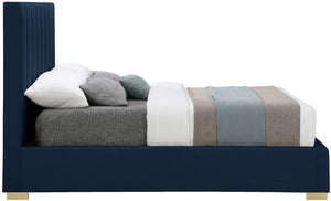 Pierce Linen Textured Fabric: 22% Linen, 33% Cotton, 35% Polyester / Metal / Engineered Wood / Foam Mid Century Modern Navy Linen Textured Fabric Full Bed - 61.5" W x 84.3" D x 54.5" H