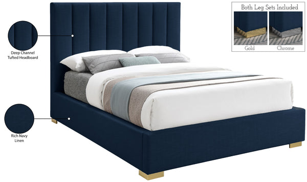 Pierce Linen Textured Fabric: 22% Linen, 33% Cotton, 35% Polyester / Metal / Engineered Wood / Foam Mid Century Modern Navy Linen Textured Fabric King Bed - 83" W x 89.8" D x 54.5" H
