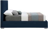 Pierce Linen Textured Fabric: 22% Linen, 33% Cotton, 35% Polyester / Metal / Engineered Wood / Foam Mid Century Modern Navy Linen Textured Fabric King Bed - 83" W x 89.8" D x 54.5" H