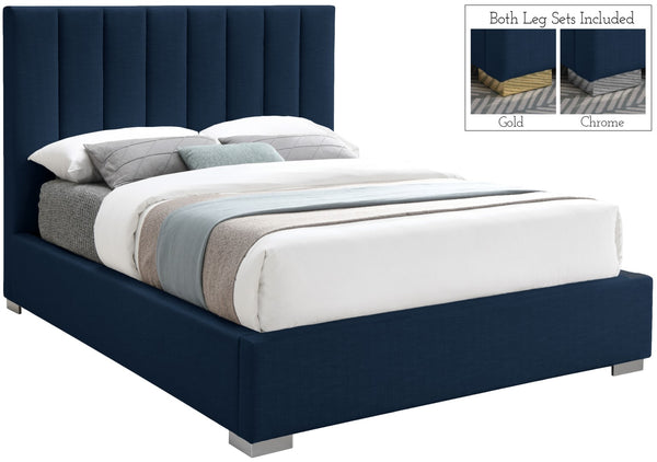 Pierce Linen Textured Fabric: 22% Linen, 33% Cotton, 35% Polyester / Metal / Engineered Wood / Foam Mid Century Modern Navy Linen Textured Fabric King Bed - 83" W x 89.8" D x 54.5" H