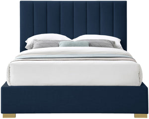 Pierce Linen Textured Fabric: 22% Linen, 33% Cotton, 35% Polyester / Metal / Engineered Wood / Foam Mid Century Modern Navy Linen Textured Fabric King Bed - 83" W x 89.8" D x 54.5" H
