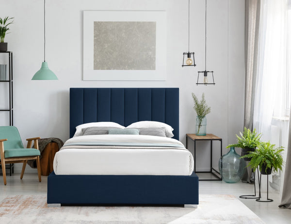 Pierce Linen Textured Fabric: 22% Linen, 33% Cotton, 35% Polyester / Metal / Engineered Wood / Foam Mid Century Modern Navy Linen Textured Fabric King Bed - 83" W x 89.8" D x 54.5" H