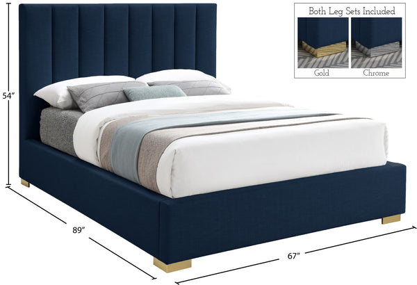 Pierce Linen Textured Fabric: 22% Linen, 33% Cotton, 35% Polyester / Metal / Engineered Wood / Foam Mid Century Modern Navy Linen Textured Fabric Queen Bed - 67.5" W x 89.8" D x 54.5" H