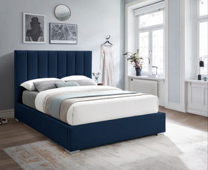 Pierce Linen Textured Fabric: 22% Linen, 33% Cotton, 35% Polyester / Metal / Engineered Wood / Foam Mid Century Modern Navy Linen Textured Fabric Queen Bed - 67.5" W x 89.8" D x 54.5" H