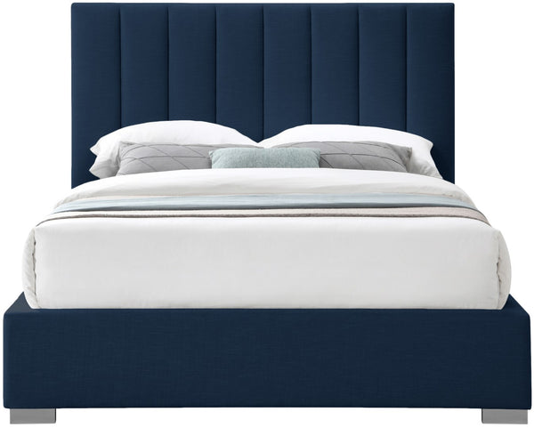 Pierce Linen Textured Fabric: 22% Linen, 33% Cotton, 35% Polyester / Metal / Engineered Wood / Foam Mid Century Modern Navy Linen Textured Fabric Queen Bed - 67.5" W x 89.8" D x 54.5" H
