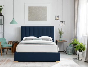Pierce Linen Textured Fabric: 22% Linen, 33% Cotton, 35% Polyester / Metal / Engineered Wood / Foam Mid Century Modern Navy Linen Textured Fabric Queen Bed - 67.5" W x 89.8" D x 54.5" H