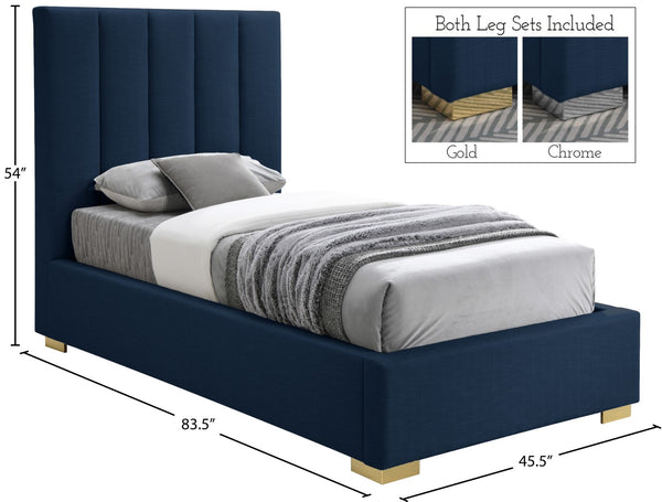 Pierce Linen Textured Fabric: 22% Linen, 33% Cotton, 35% Polyester / Metal / Engineered Wood / Foam Mid Century Modern Navy Linen Textured Fabric Twin Bed - 46" W x 84.3" D x 54.5" H