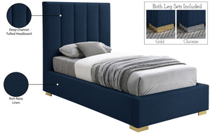 Pierce Linen Textured Fabric: 22% Linen, 33% Cotton, 35% Polyester / Metal / Engineered Wood / Foam Mid Century Modern Navy Linen Textured Fabric Twin Bed - 46" W x 84.3" D x 54.5" H