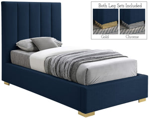 Pierce Linen Textured Fabric: 22% Linen, 33% Cotton, 35% Polyester / Metal / Engineered Wood / Foam Mid Century Modern Navy Linen Textured Fabric Twin Bed - 46" W x 84.3" D x 54.5" H