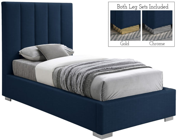 Pierce Linen Textured Fabric: 22% Linen, 33% Cotton, 35% Polyester / Metal / Engineered Wood / Foam Mid Century Modern Navy Linen Textured Fabric Twin Bed - 46" W x 84.3" D x 54.5" H