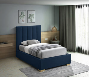 Pierce Linen Textured Fabric: 22% Linen, 33% Cotton, 35% Polyester / Metal / Engineered Wood / Foam Mid Century Modern Navy Linen Textured Fabric Twin Bed - 46" W x 84.3" D x 54.5" H