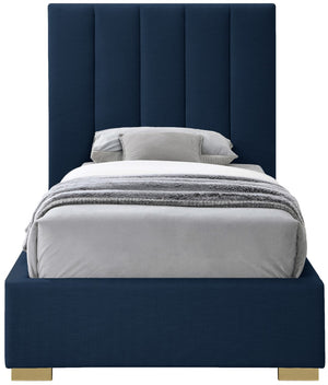 Pierce Linen Textured Fabric: 22% Linen, 33% Cotton, 35% Polyester / Metal / Engineered Wood / Foam Mid Century Modern Navy Linen Textured Fabric Twin Bed - 46" W x 84.3" D x 54.5" H
