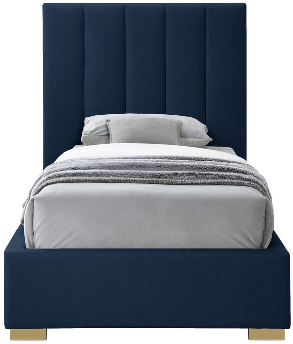Pierce Linen Textured Fabric: 22% Linen, 33% Cotton, 35% Polyester / Metal / Engineered Wood / Foam Mid Century Modern Navy Linen Textured Fabric Twin Bed - 46" W x 84.3" D x 54.5" H