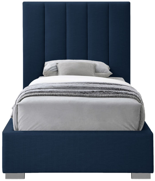 Pierce Linen Textured Fabric: 22% Linen, 33% Cotton, 35% Polyester / Metal / Engineered Wood / Foam Mid Century Modern Navy Linen Textured Fabric Twin Bed - 46" W x 84.3" D x 54.5" H