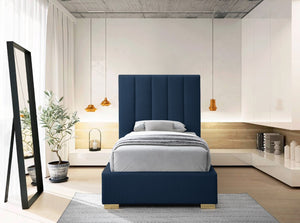 Pierce Linen Textured Fabric: 22% Linen, 33% Cotton, 35% Polyester / Metal / Engineered Wood / Foam Mid Century Modern Navy Linen Textured Fabric Twin Bed - 46" W x 84.3" D x 54.5" H