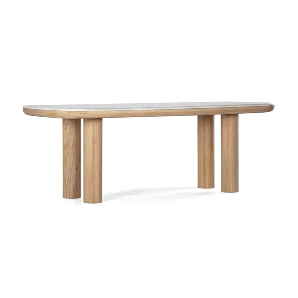 Union Home Pillar Rectangular Dining Table Calm Nature FSC Certified Oak Wood, White Marble