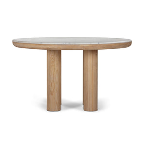 Union Home Pillar Round Dining Table Calm Nature FSC Certified Oak Wood, White Marble