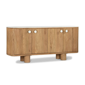 Union Home Pillar Sideboard Natural Oil Finish FSC Certified Oak Wood, Marble