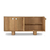 Union Home Pillar Sideboard Natural Oil Finish FSC Certified Oak Wood, Marble