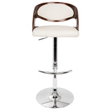 Pino Mid-Century Modern Adjustable Barstool with Swivel in Cherry and White Faux Leather by LumiSource