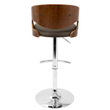 Pino Mid-Century Modern Adjustable Barstool with Swivel in Walnut and Brown Faux Leather by LumiSource