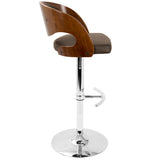 Pino Mid-Century Modern Adjustable Barstool with Swivel in Walnut and Brown Faux Leather by LumiSource