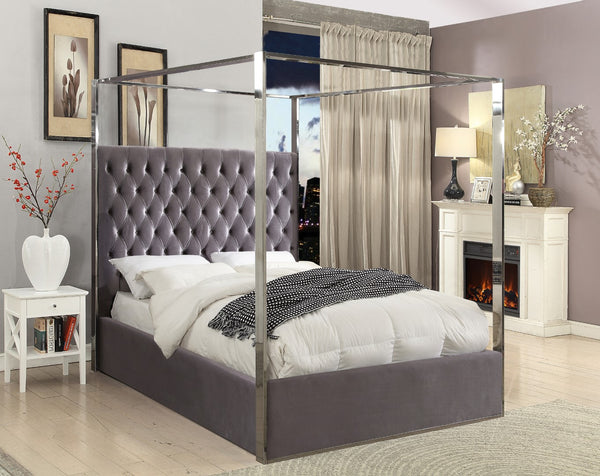 Porter Velvet / Engineered Wood / Metal / Foam Contemporary Grey Velvet King Bed - 82" W x 86.5" D x 78.5" H