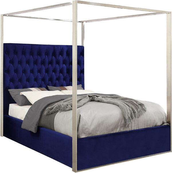 Porter Velvet / Engineered Wood / Metal / Foam Contemporary Navy Velvet King Bed - 82" W x 86.5" D x 78.5" H
