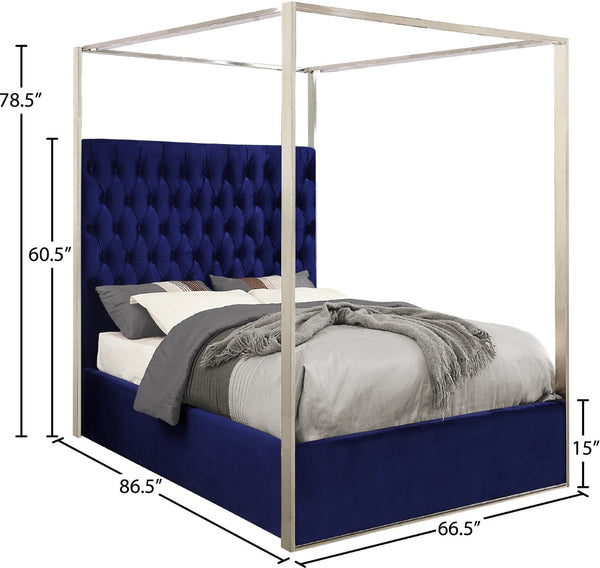 Porter Velvet / Engineered Wood / Metal / Foam Contemporary Navy Velvet Queen Bed - 66.5" W x 86.5" D x 78.5" H