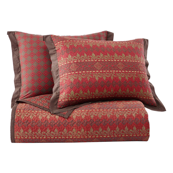 HiEnd Accents Rushmore Reversible Quilt Set QL1807-TW-OC Red, Brown Face and Back: 100% Cotton, Filling: 100% Polyester. 68x88x1