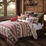 HiEnd Accents Bear Trail Reversible Quilt Set QL1815-FQ-OC Red, White, Tan Face: 100% Cotton. Back: 100% Cotton. Filling: 100% polyester 92x96x1