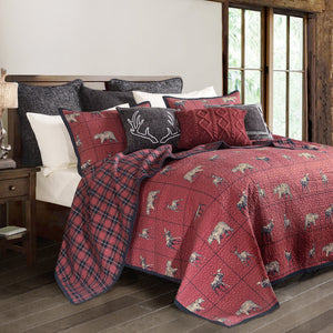HiEnd Accents Woodland Plaid Reversible Quilt Set QL1888-KG-OC Red, Navy  110x96x1