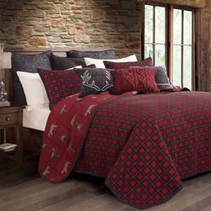 HiEnd Accents Woodland Plaid Reversible Quilt Set QL1888-TW-OC Red, Navy  68x88x1