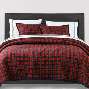 HiEnd Accents Woodland Plaid Reversible Quilt Set QL1888-TW-OC Red, Navy  68x88x1