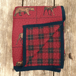 HiEnd Accents Woodland Plaid Reversible Quilt Set QL1888-TW-OC Red, Navy  68x88x1