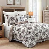 HiEnd Accents Lyla Reversible Floral Print Quilt Set QN1778-KG-BK White, Brown Quilt - Face and Back: 100% cotton; Fill: 100% polyester. Pillow Sham - 100% cotton. 110x96x1