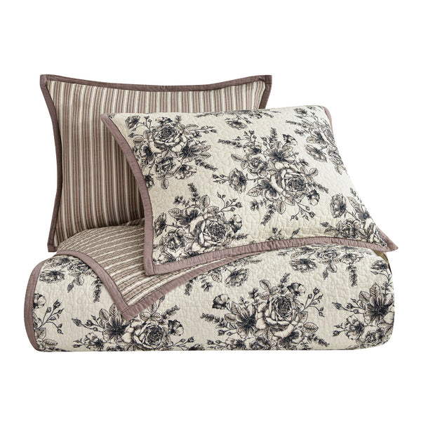 HiEnd Accents Lyla Reversible Floral Print Quilt Set QN1778-TW-BK White, Brown Quilt - Face and Back: 100% cotton; Fill: 100% polyester. Pillow Sham - 100% cotton. 68x88x1