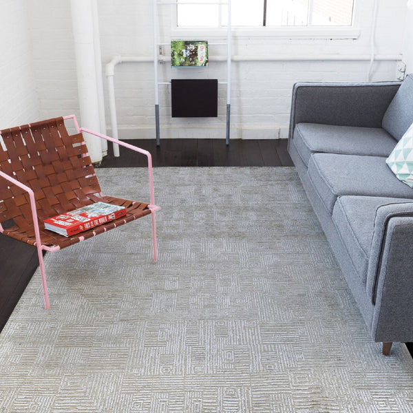 AMER Rugs Quartz QUA-1 Hand-Knotted Geometric Modern & Contemporary Area Rug Ivory 10' x 14'