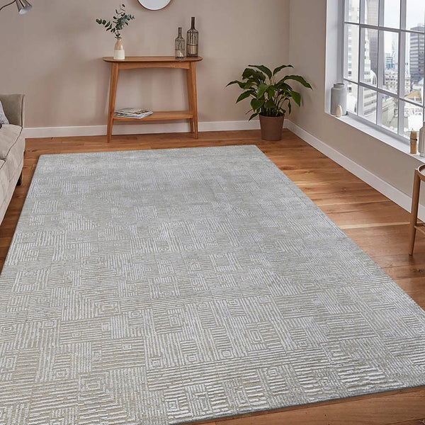 AMER Rugs Quartz QUA-2 Hand-Knotted Geometric Modern & Contemporary Area Rug Silver 10' x 14'