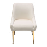 Set of (2) Quinn Dining Chairs w/ Vertical Outside Pleat Detail and Contoured Arm in Cream Velvet w/ Brushed Gold Metal Leg by Diamond Sofa