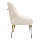 Set of (2) Quinn Dining Chairs w/ Vertical Outside Pleat Detail and Contoured Arm in Cream Velvet w/ Brushed Gold Metal Leg by Diamond Sofa