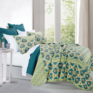 HiEnd Accents Salado Reversible Quilt Set QW1005-FQ-OC Green, Yellow Quilt: Face: 100% Cotton. Back: 100% Cotton. Filling: 80% Cotton, 20%Rayon; Standard Sham: Shell: Face: 100% Cotton. Back: 100% Cotton. Filling: 80% Cotton, 20% Rayon 92x96x0.5