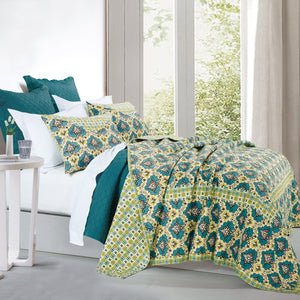 HiEnd Accents Salado Reversible Quilt Set QW1005-TW-OC Turquoise, Green Quilt: Face: 100% Cotton. Back: 100% Cotton. Filling: 80% Cotton, 20%Rayon; Standa Sham: Shell: Face: 100% Cotton. Back: 100% Cotton. Filling: 80% Cotton, 20% Rayon 68x88x0.5