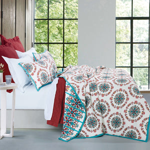 HiEnd Accents Sonora Quilt Set QW1007-FQ-OC Turquoise, Green Quilt: Face: 100% Cotton. Back: 100% Cotton. Filling: 80% Cotton, 20%Rayon; Standa Sham: Shell: Face: 100% Cotton. Back: 100% Cotton. Filling: 80% Cotton, 20% Rayon 92x96x0.5