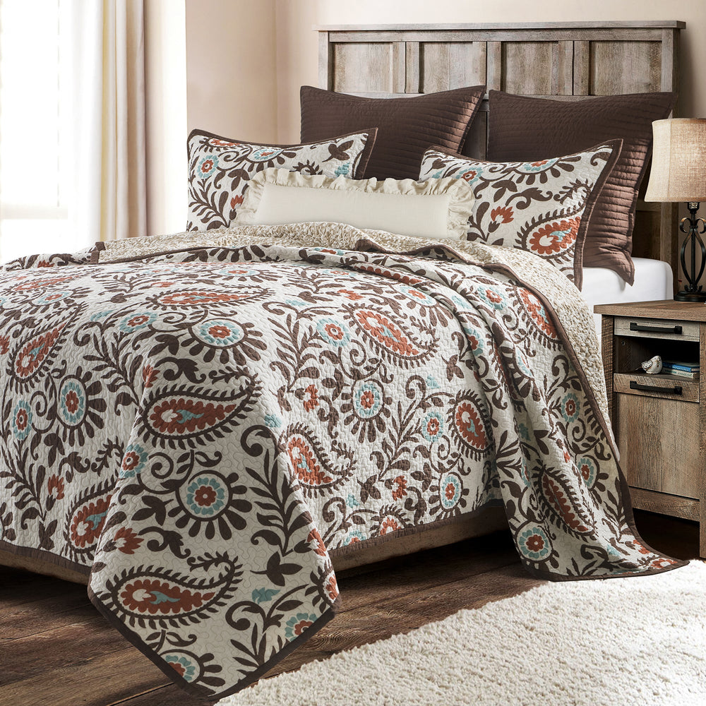 HiEnd Accents Rebecca Paisley Reversible Quilt Set QW1833-FQ-OC Turquoise, Brown Face and Back: 100% cotton; Fill: 100% polyester 92x96x0.1