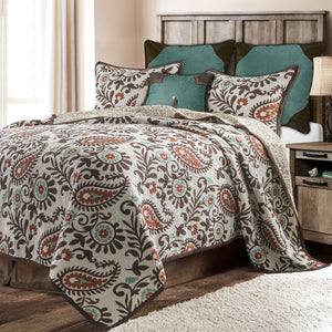 HiEnd Accents Rebecca Paisley Reversible Quilt Set QW1833-TW-OC Turquoise, Brown Face and Back: 100% cotton; Fill: 100% polyester 68x88x0.1