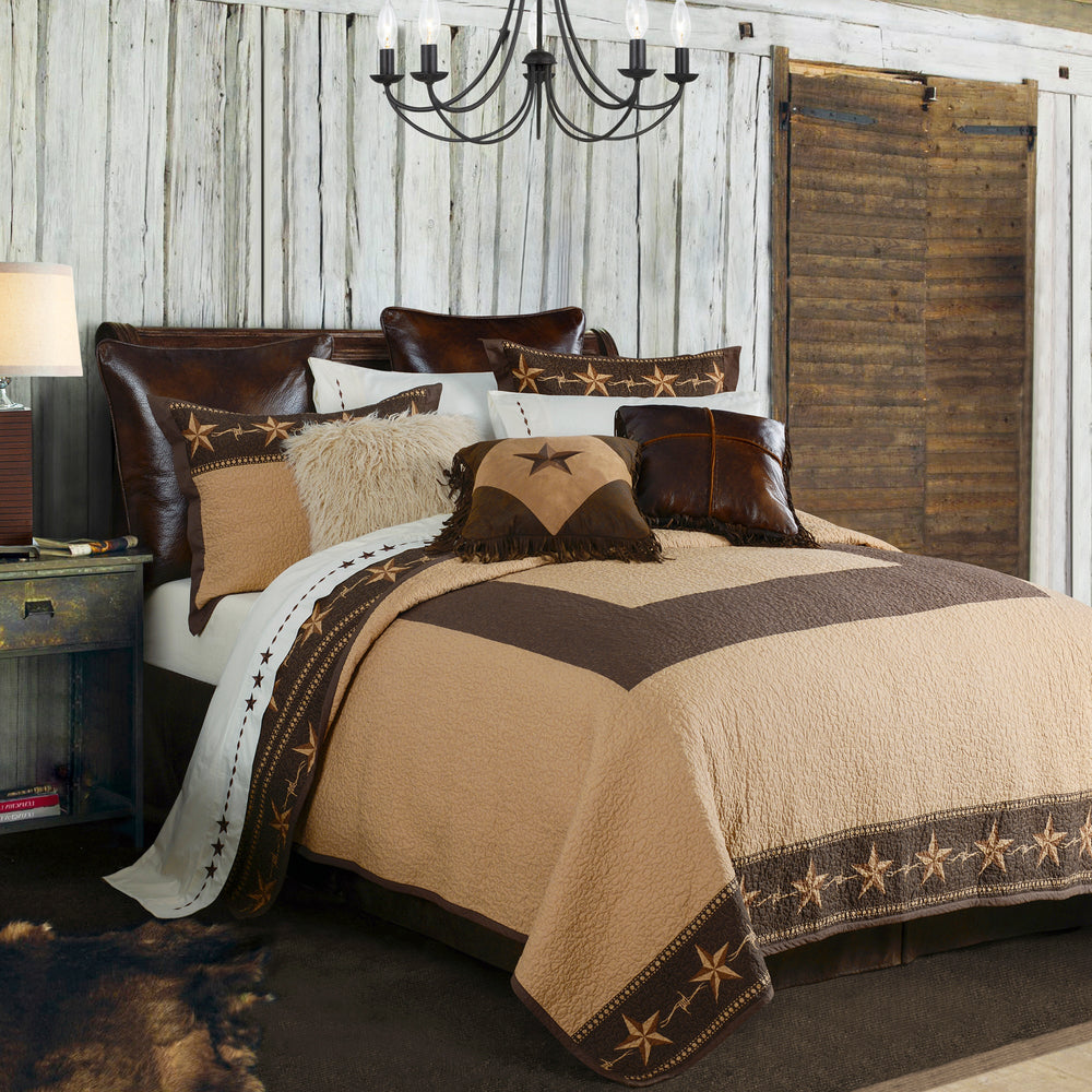 HiEnd Accents Star Ranch Reversible Quilt Set QW2010-FQ-OC Brown, Tan Face: 100% Cotton. Back: 100% Cotton. Filling: 80% Cotton, 20% Rayon 92x96x1
